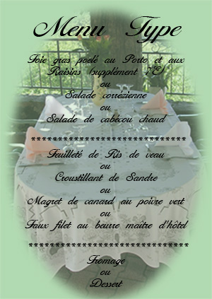 Exemple de menu du restaurant